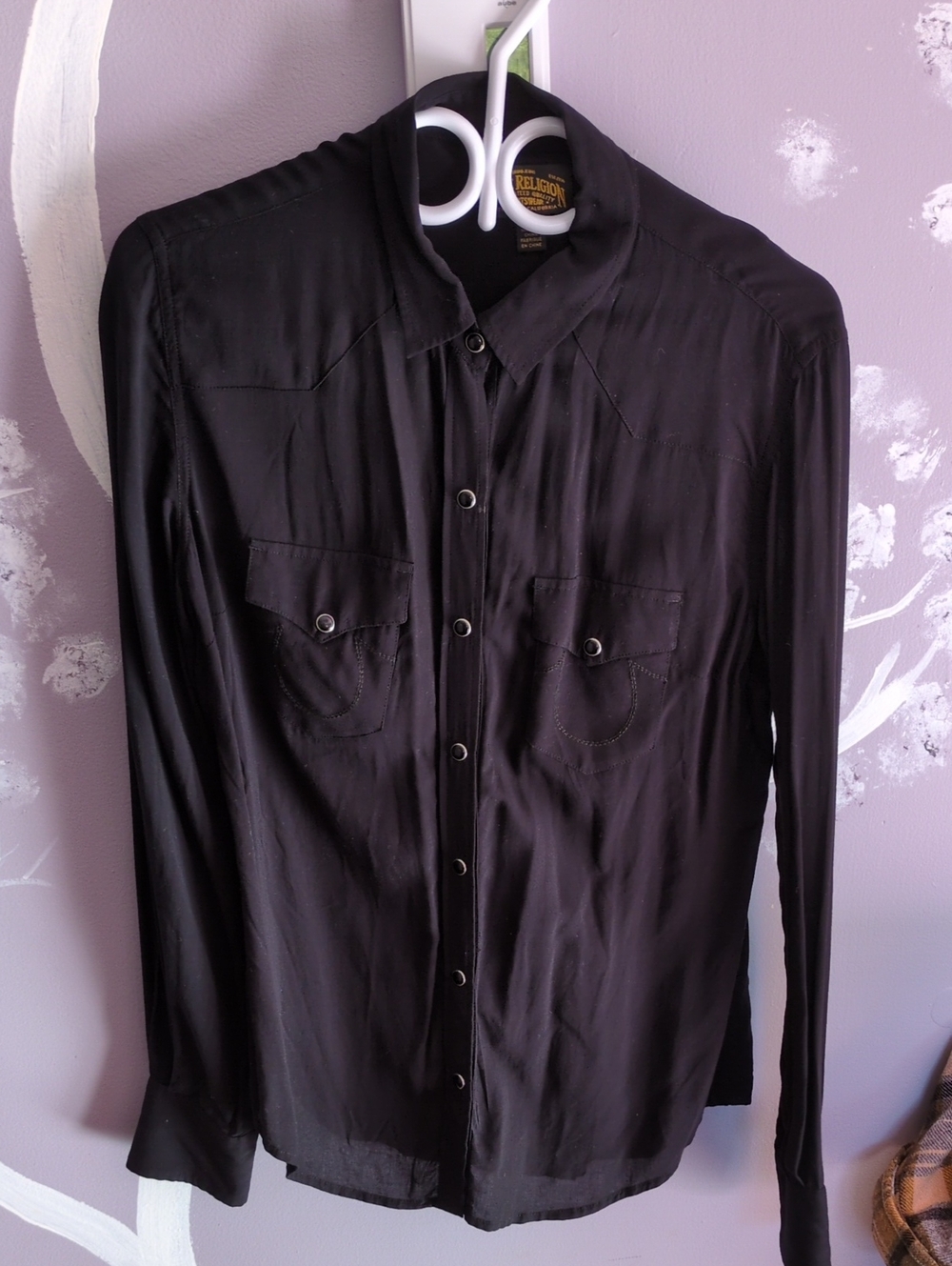 True Religion Black Women's Long Sleeve Snap-Front Western Shirt